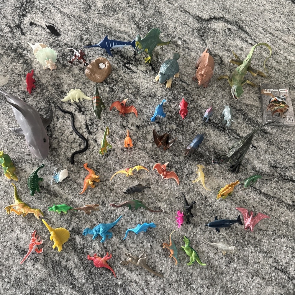 Dinosaur Figure Toy LOT Mixed scales sizes With Schleich Cards 50 Total Pieces